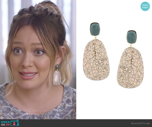 Isabel Marant Etoile Stone Drop Earrings worn by Kelsey Peters (Hilary Duff) on Younger