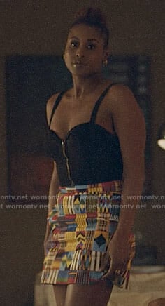 Issa’s patchwork skirt and bustier top on Insecure