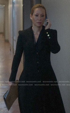 Joan’s long black coat on Elementary