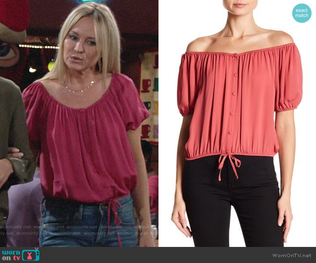 Joie Blesina Top in Western Rose worn by Sharon Newman (Sharon Case) on The Young and the Restless