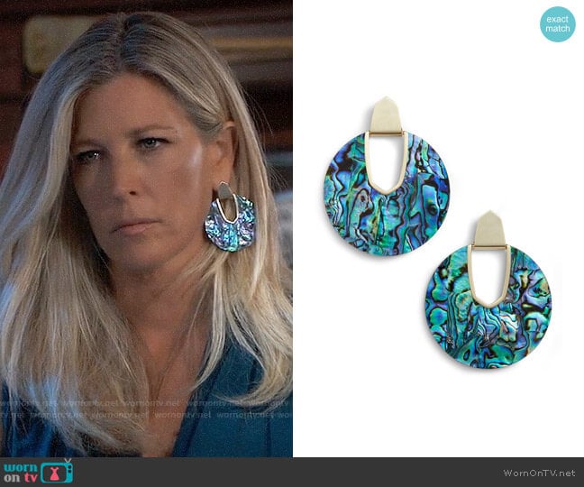 Kendra Scott Diane Earrings in Abalone Dhrll / Gold worn by Carly Spencer (Laura Wright) on General Hospital