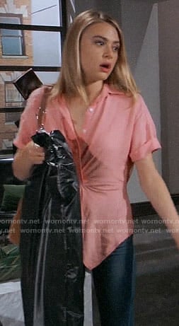 Kiki’s coral twist front top on General Hospital