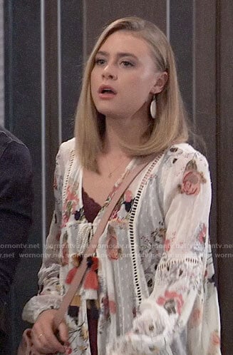 Kiki’s white floral tassel tie top on General Hospital