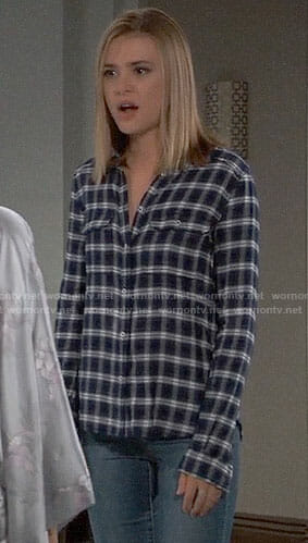 Kiki’s navy plaid shirt on General Hospital