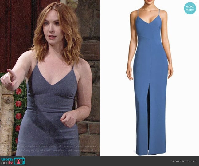 Likely Brooklyn Gown in Steel Blue worn by Mariah Copeland (Camryn Grimes) on The Young and the Restless