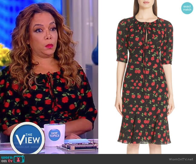 Michael Kors Rose Print Silk Georgette Dress worn by Sunny Hostin on The View