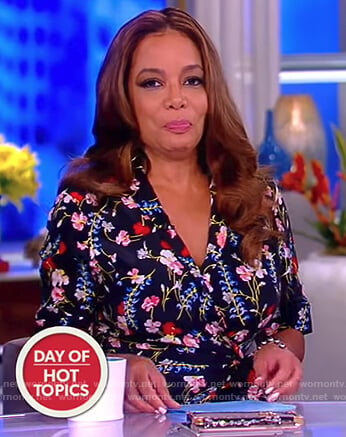Sunny’s black floral print wrap dress on The View