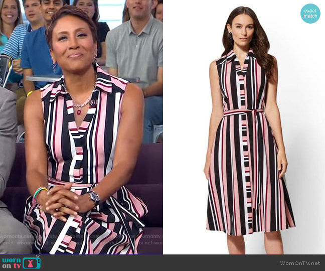 New York & Company Stripe Midi Shirtdress - 7th Avenue worn by Robin Roberts on Good Morning America