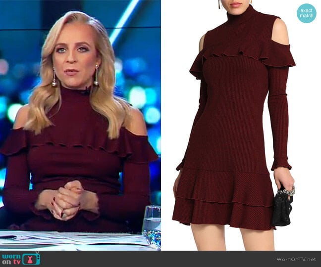 Nicholas Cold-shoulder melange ribbed-knit mini dress worn by Carrie Bickmore on The Project