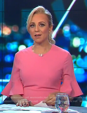 Carrie’s pink bell sleeve dress on The Project