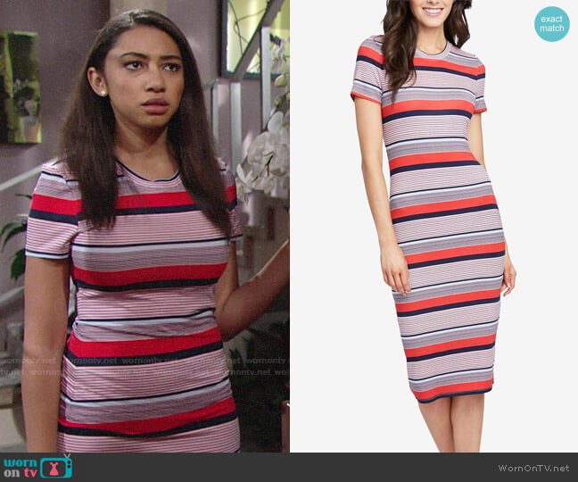RACHEL Rachel Roy Striped Ribbed T-Shirt Dress worn by Shauna (Camryn Hamm) on The Young and the Restless