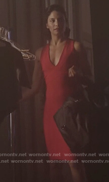 Young Camila’s red strappy back v-neck dress on Queen of the South