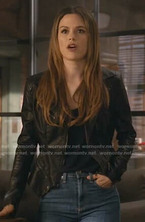 Sam’s black moto jacket on Take Two