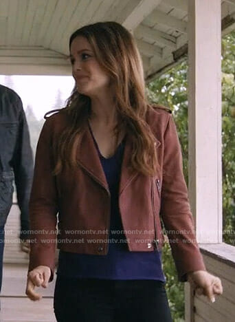 Sam’s red moto jacket on Take Two