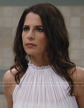 Sam’s white ruffled neck top on General Hospital