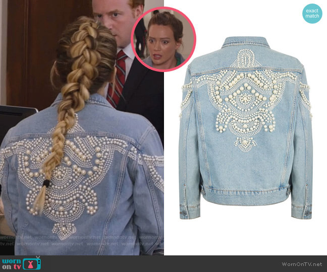Sandro Eriko Denim Jacket worn by Kelsey Peters (Hilary Duff) on Younger