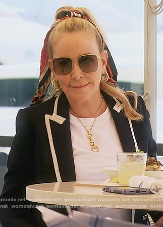 Shannon’s navy contrast blazer on The Real Housewives of Orange County