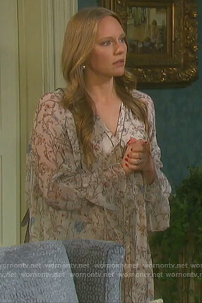 Abigail’s floral print ruffle sleeve dress on Days of Our Lives