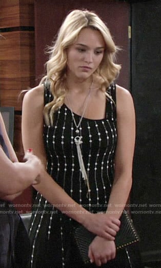 Summer’s black dress with white embroidered dots on The Young and the Restless