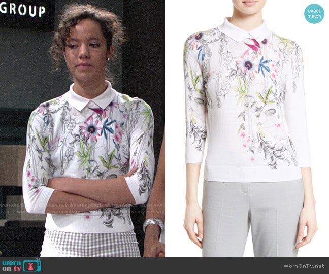 Ted Baker Kikka Passion Flower Print Sweater worn by Mattie Ashby (Lexie Stevenson) on The Young and the Restless