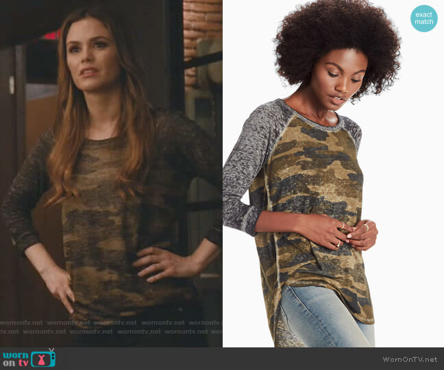 Lucky Brand 3/4 Sleeve Camo Raglan Tee worn by Samantha Swift (Rachel Bilson) on Take Two