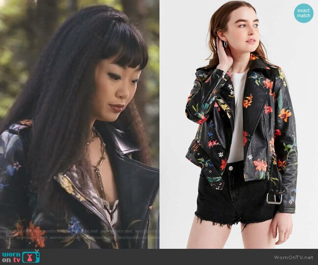 Urban Outfitters Floral Moto Jacket worn by Monica (Alice Lee) on Take Two