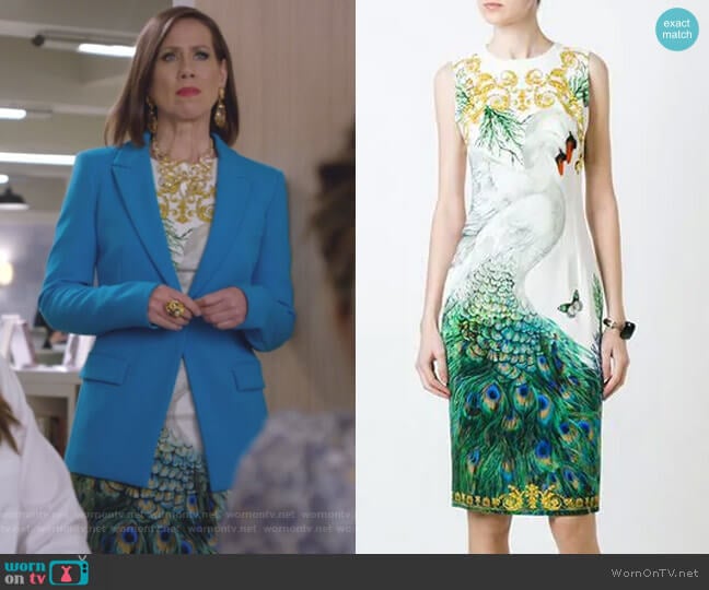 Versace Collection Swan and Peacock Print Fitted Dress worn by Diana Trout (Miriam Shor) on Younger