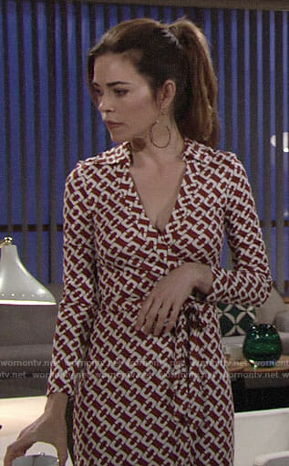 Victoria’s brown chain print wrap dress on The Young and the Restless