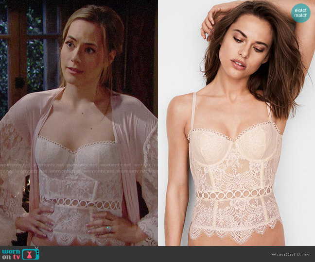 Victoria's Secret Floral Lace & Rings Bustier worn by Hope Logan (Annika Noelle) on The Bold and the Beautiful