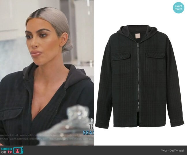 Yeezy hooded flannel jacket worn by Kim Kardashian on Keeping Up with the Kardashians