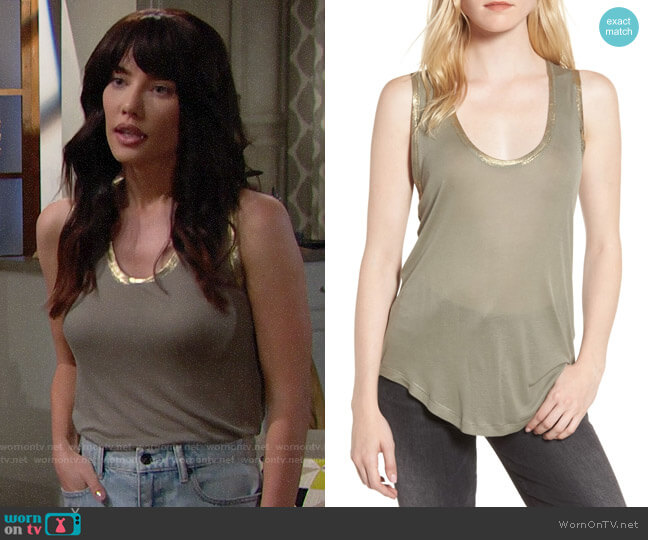 Zadig & Voltaire Tam Tank in Khaki worn by Steffy Forrester (Jacqueline MacInnes Wood) on The Bold and the Beautiful