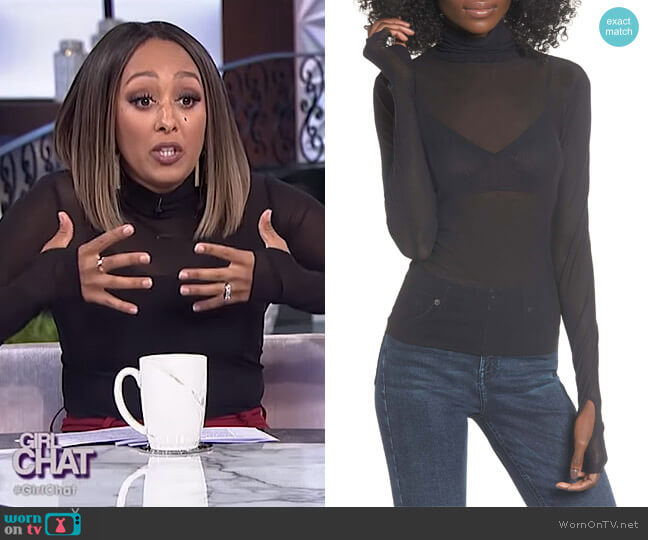 AFRM Zadie Semi Sheer Turtleneck worn by Tamera Mowry on The Real