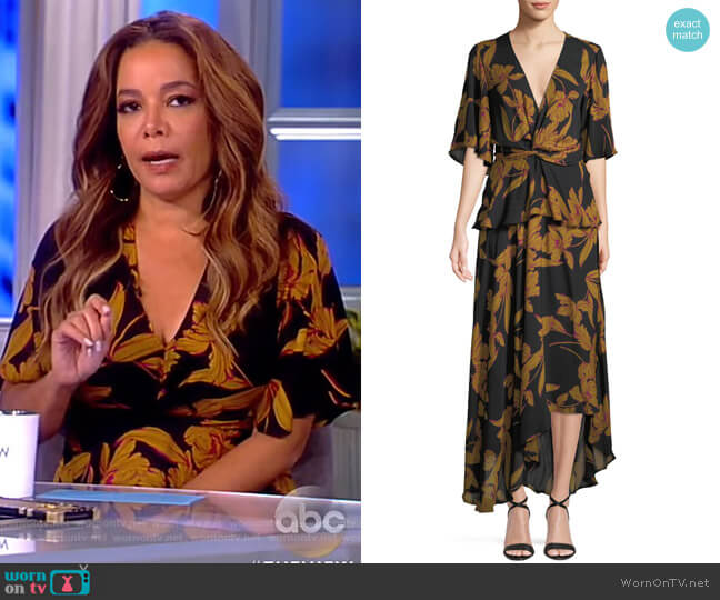 ALC Avi Print Silk Midi Dress worn by Sunny Hostin on The View