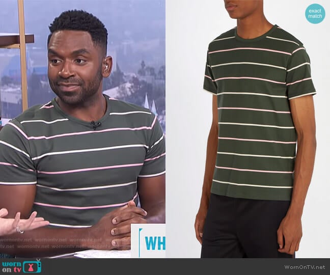 APC Jimmy Wide-stripe T-Shirt worn by Justin Sylvester on E! News
