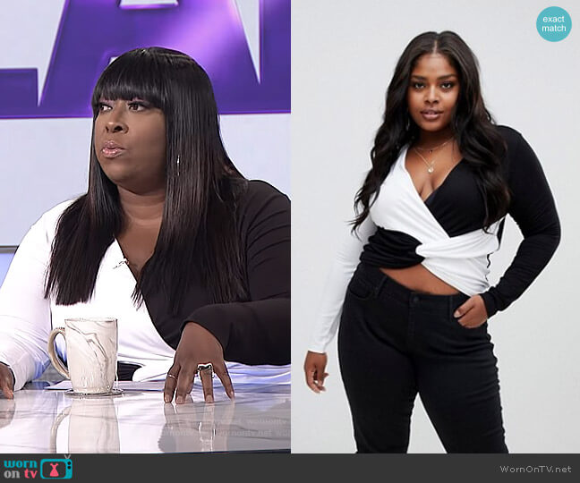 Asos Long Sleeve Twist Front Color Block Top worn by Loni Love on The Real