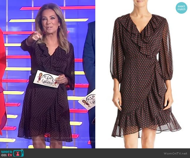 Adrianna Papell Faux-Wrap Foulard Dress worn by Kathie Lee Gifford on Today