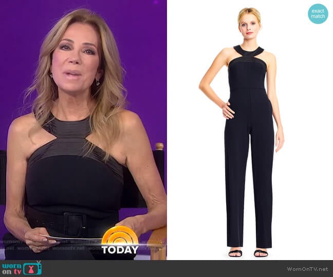 Adrianna Papell Halter Crepe Jumpsuit with Top Stitch Neckline worn by Kathie Lee Gifford on Today