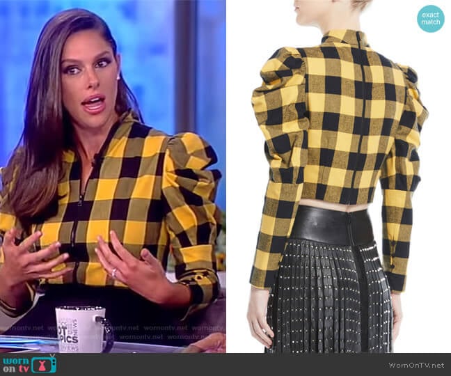 Alice + Olivia Brenna Puff Sleeve Top worn by Abby Huntsman on The View