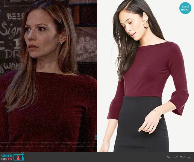Ann Taylor Bell Sleeve Boatneck Sweater worn by Kim Nero (Tamara Braun) on General Hospital
