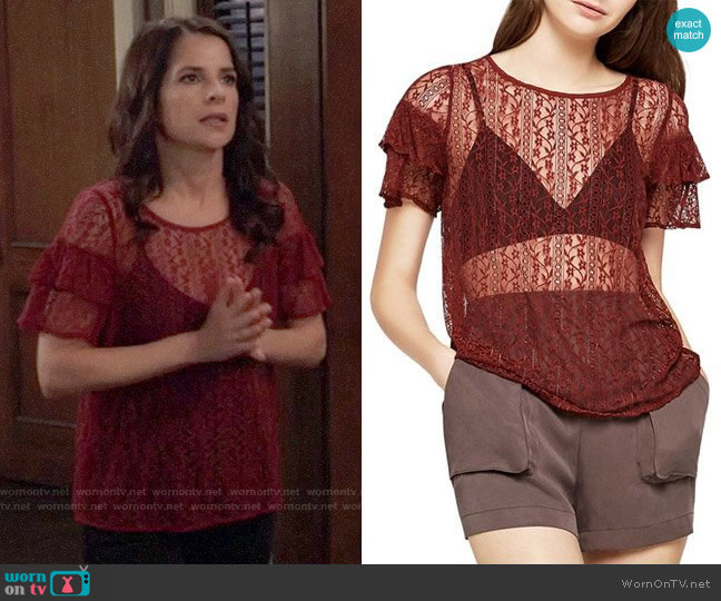 Bcbgeneration Flyaway-Back Lace Top worn by Sam McCall (Kelly Monaco) on General Hospital