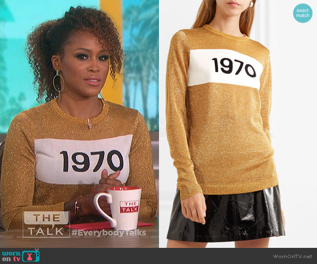 Bella Freud 1970 Sparkle Graphic Sweater worn by Eve on The Talk