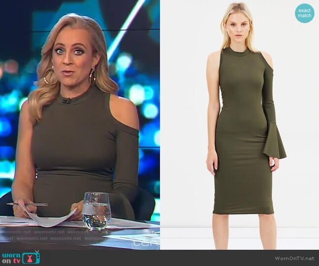 By Johnny. Bow Back Flare Pencil Dress worn by Carrie Bickmore on The Project