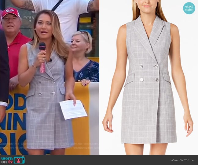 Calvin Klein Plaid Trench Dress worn by Ginger Zee on Good Morning America