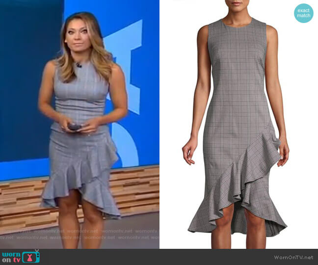 Calvin Klein Ruffled Sheath Dress worn by Ginger Zee on Good Morning America