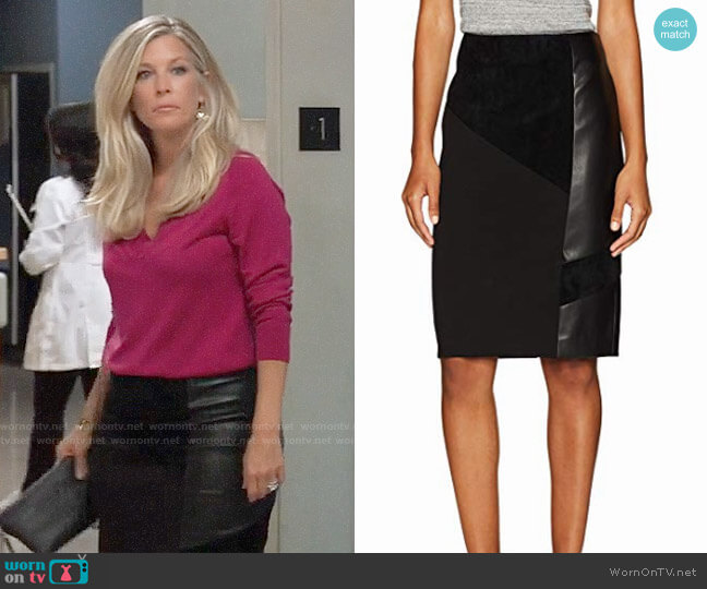 Calvin Klein Pencil Skirt With Suede and PU worn by Carly Spencer (Laura Wright) on General Hospital