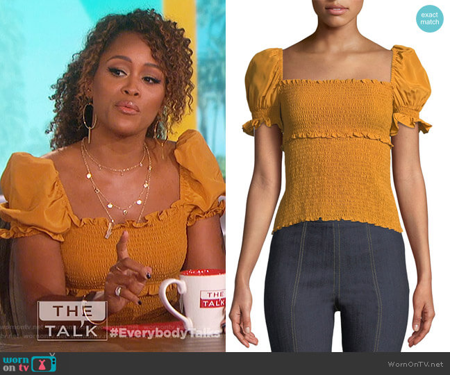 Cinq a Sept Ellis Smocked Short-Sleeve Top worn by Eve on The Talk