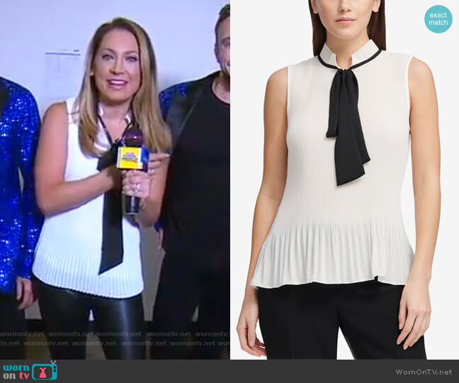 DKNY Pleated Tie-Neck Top worn by Ginger Zee on Good Morning America