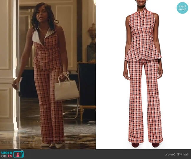 Derek Lam Novelty Plaid Sleeveless Peplum Top worn by Cookie Lyon (Taraji P. Henson) on Empire