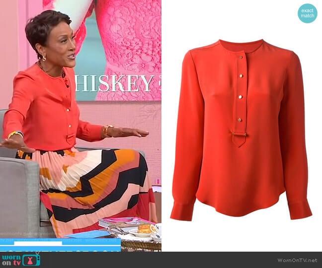 Derek Lam Placket Silk Shirt worn by Robin Roberts on Good Morning America