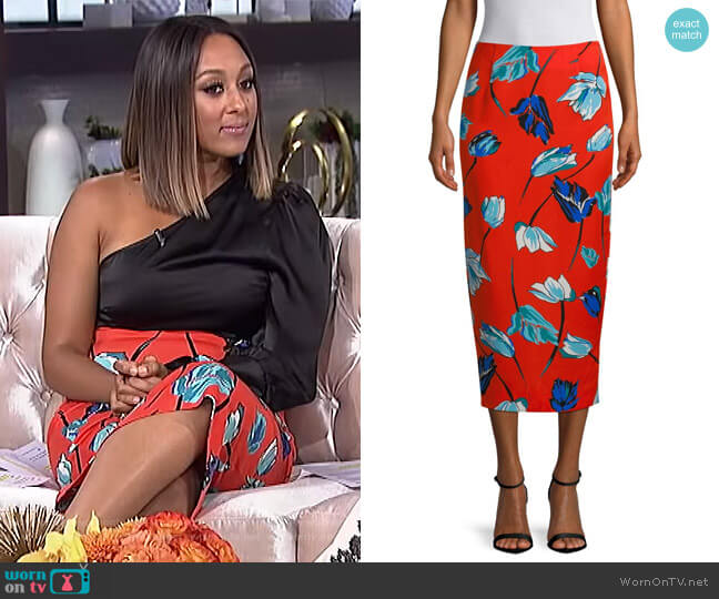Diane von Furstenberg Floral Midi Pencil Skirt worn by Tamera Mowry on The Real